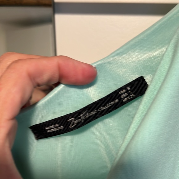Zara Small Fitted One Shoulder Sea Foam Bodycon Mini Dress - Picture 4 of 12